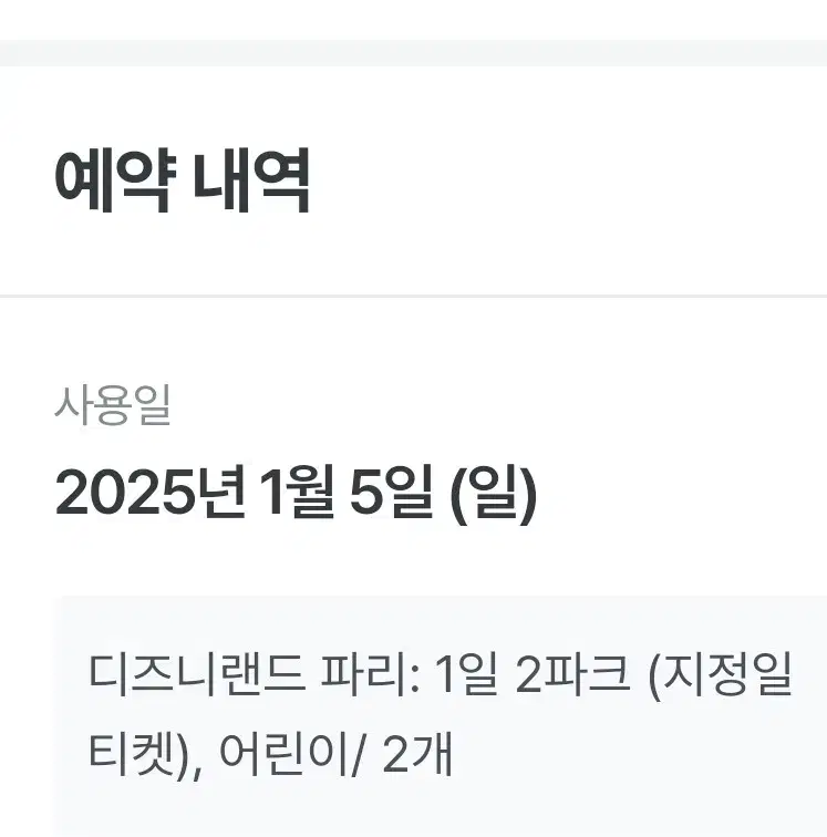 2025년 1월 5일 일요일 파리 디즈니랜드 2파크 어린이 2명 일괄