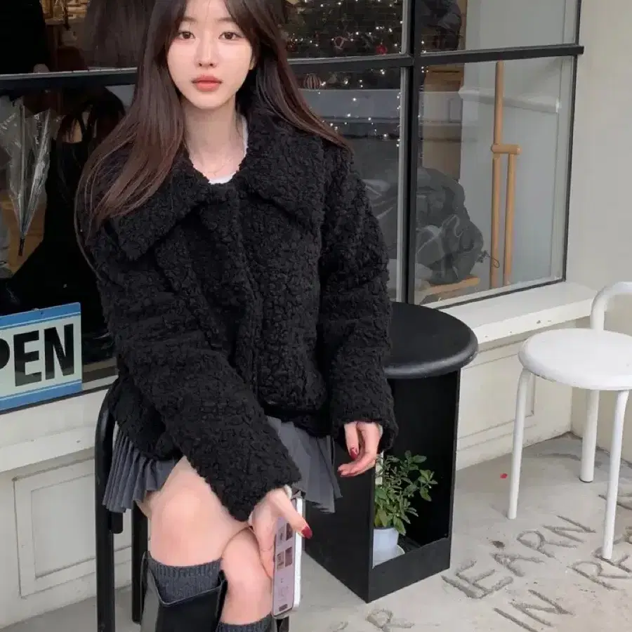 뽀글이 카라 털 자켓