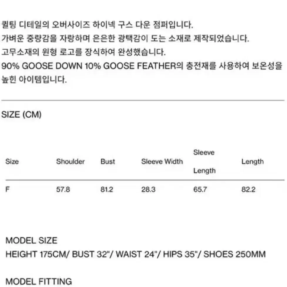 렉토) 오버핏 구스 다운 패딩(F)