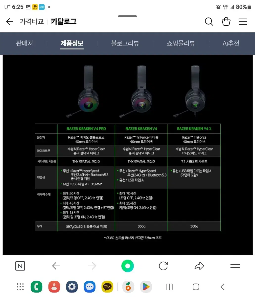 RAZER Kraken V4 Pro 게이밍 헤드셋