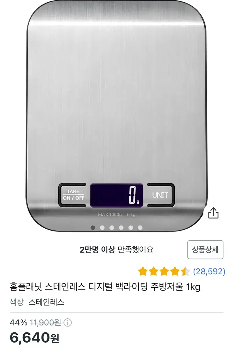 홈플래닛 스테인레스 디지털 백라이팅 주방저울 1kg