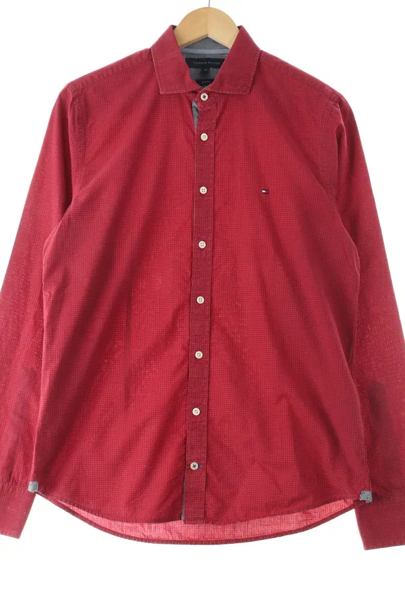 (M) Tommy Hilfiger Shirt Southern Red Plain Solid-1110F