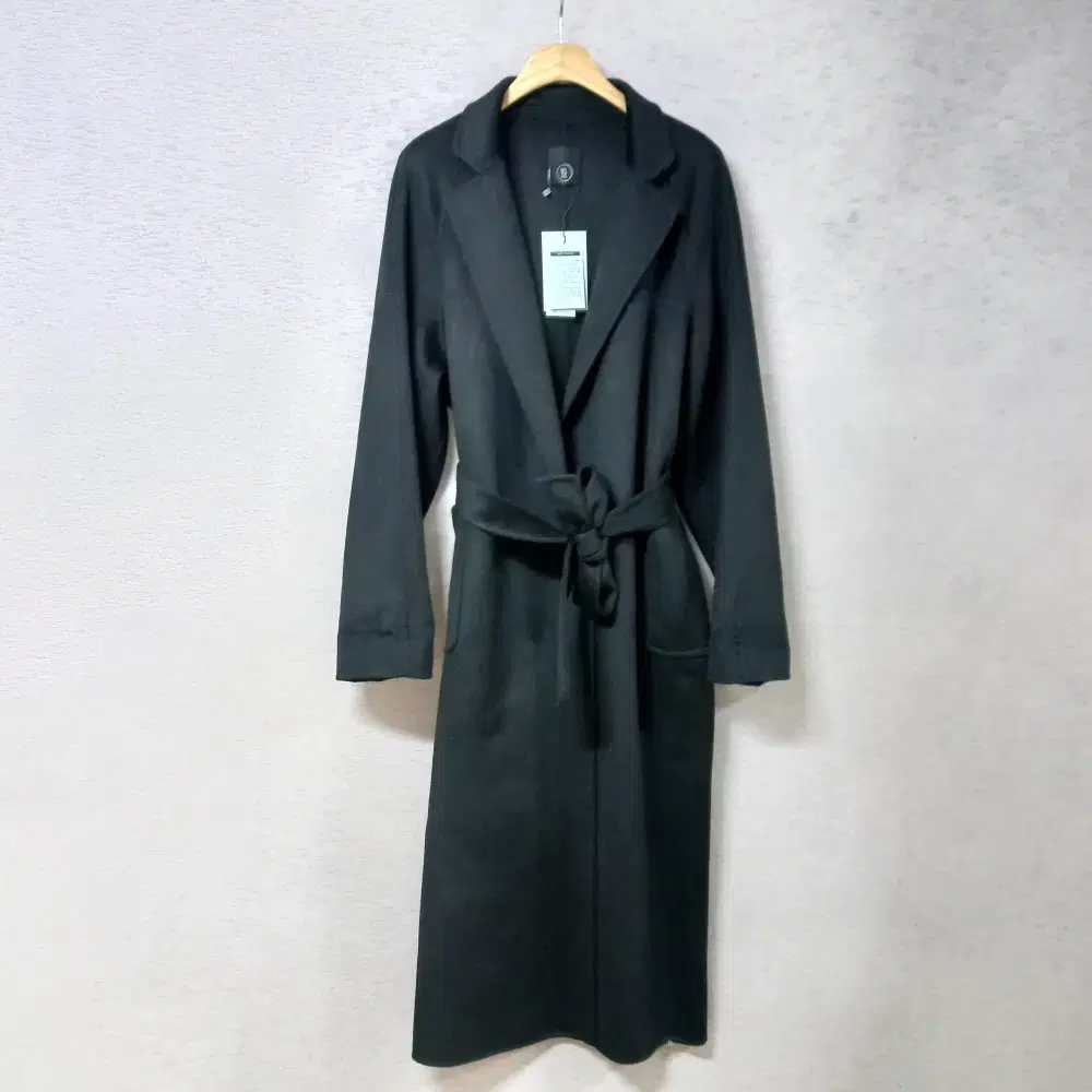 1-3/YULL Black belted cashmere-blend long coat new from the factory