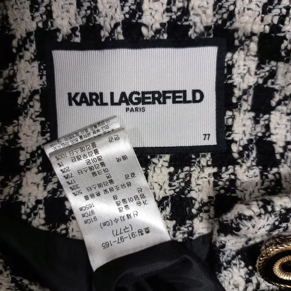 1-3/KARL LAGERFELD 블랙 하운드투스체크 코트