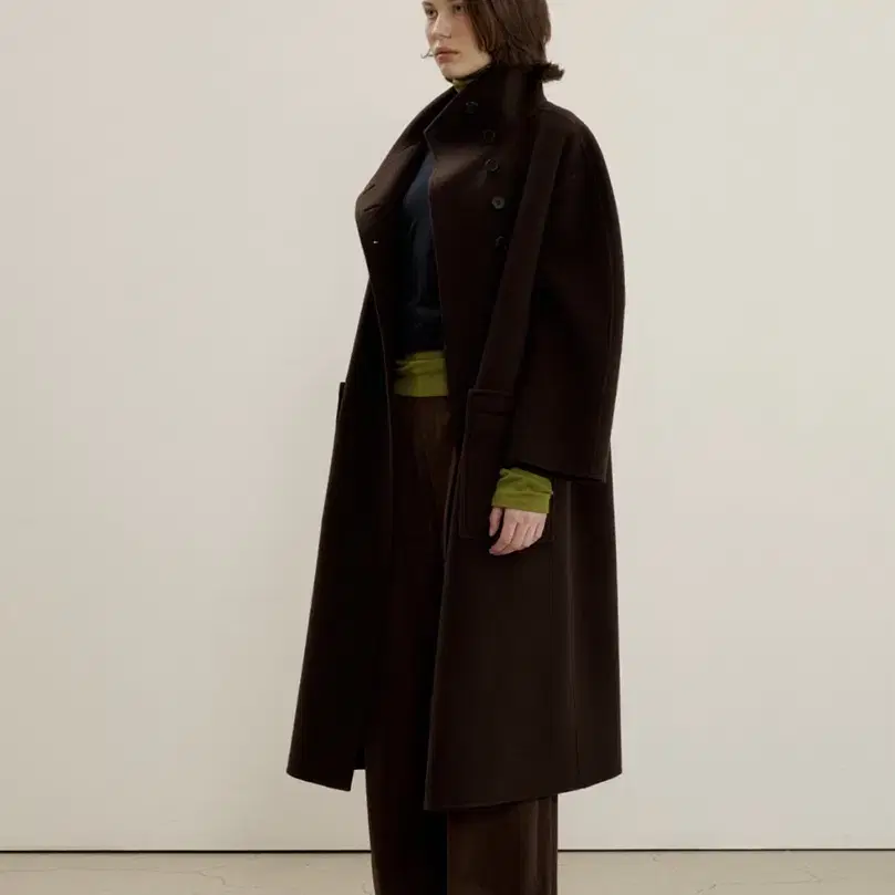 (2회 착용) 메종마레 Funnel-neck Maxi Coat 브라운