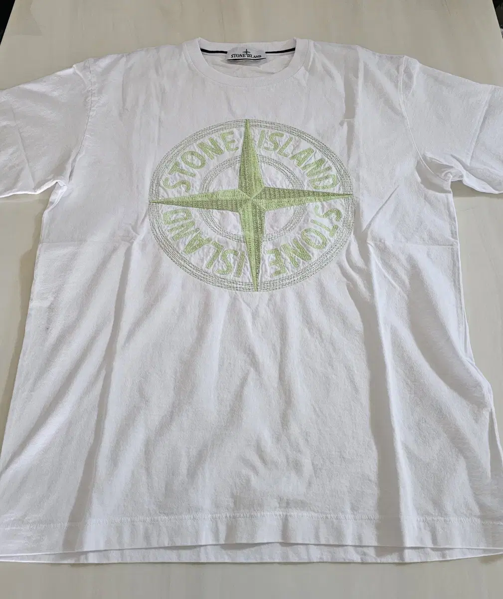 Stone Island Stitched Logo Embroidered Vahn Short Sleeve Tee White L