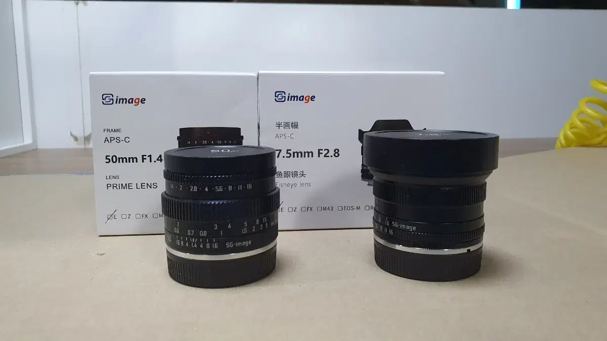 Sony e-mount MF prime lens 50mm4 f1. with 7.5mm f2.8 fisheye