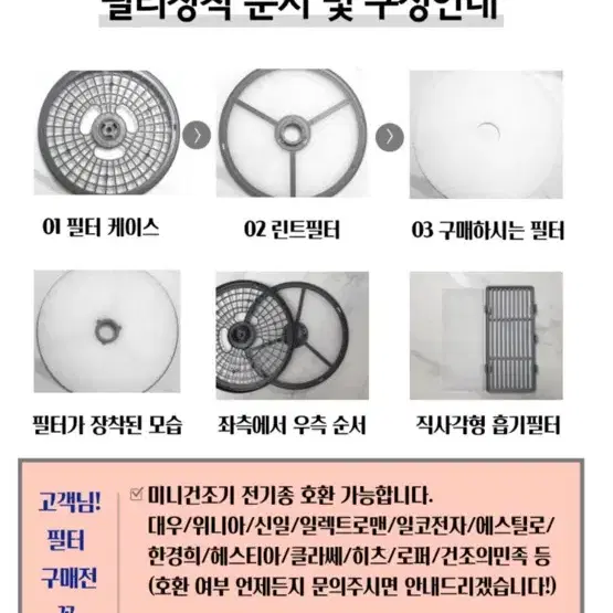 미니건조기 필터 세트 대우 위니아 히츠 등