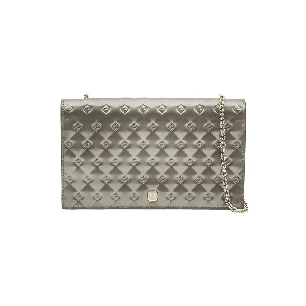 Fendi Gray Patent Leather and Silver Chain Small Crossbody Bag / 8M0295