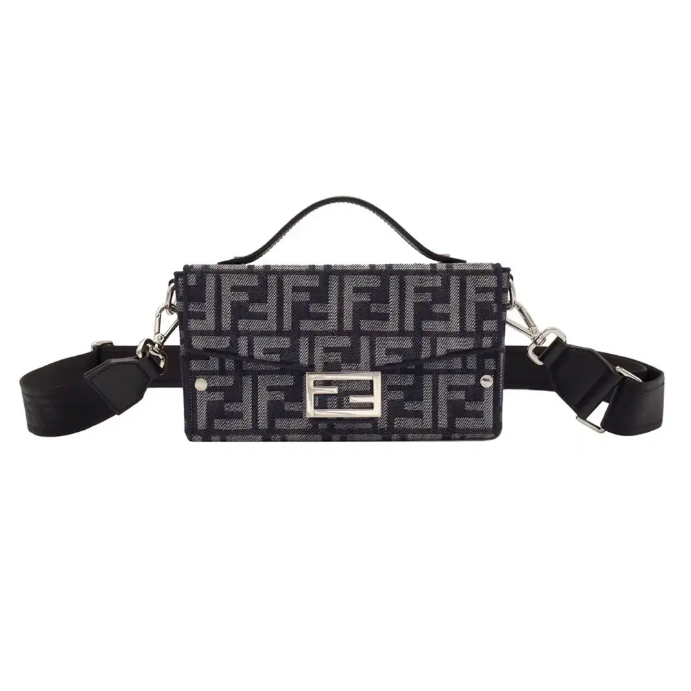 Fendi Dark bloo FF Jacquard Soft Trunk Baguette Crossbody Bag