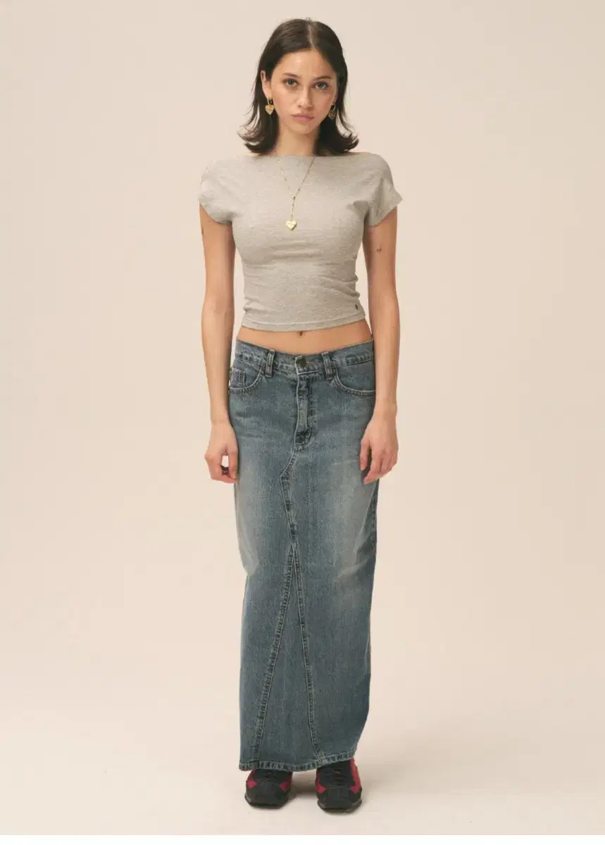 glenny 94 mid-rise denim long skirt m