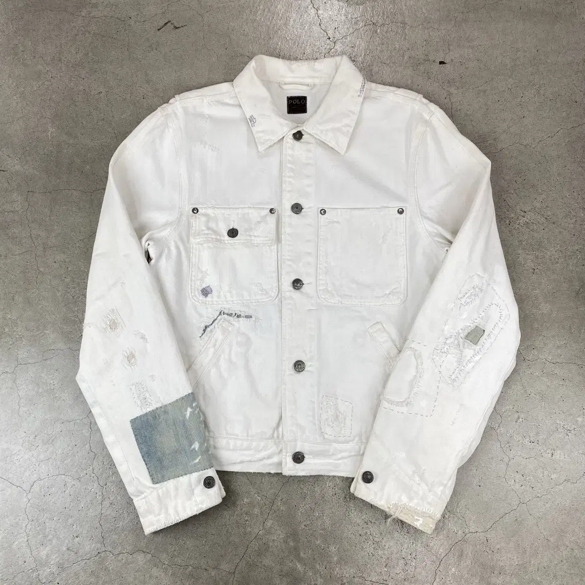 Polo Patchwork White Denim Trucker Jacket (93)