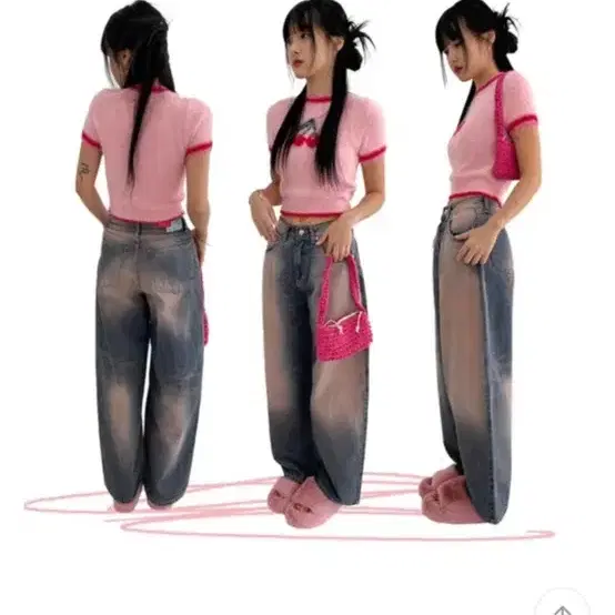 아쿠비클럽 retro pink crop denim pants M