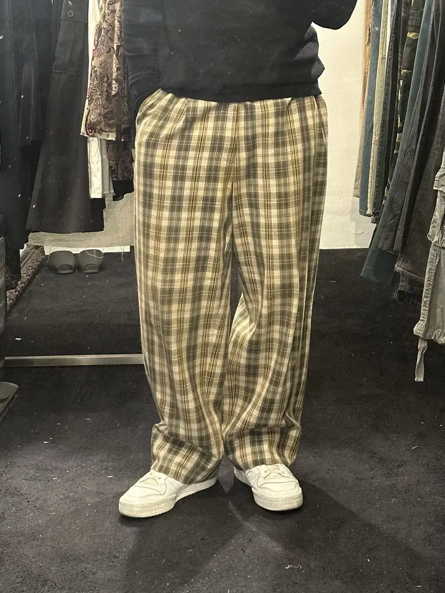 Jacobins Tartan Check Wide-legged Trousers Pants Cotton Cotton Beige 35 36