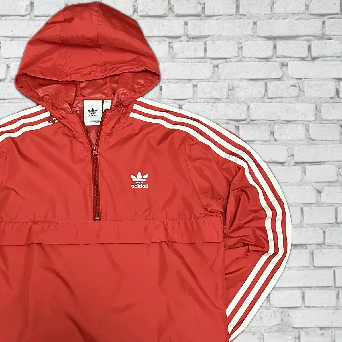 (1721) Adidas New Three Stripe Red Hooded Anorak XS