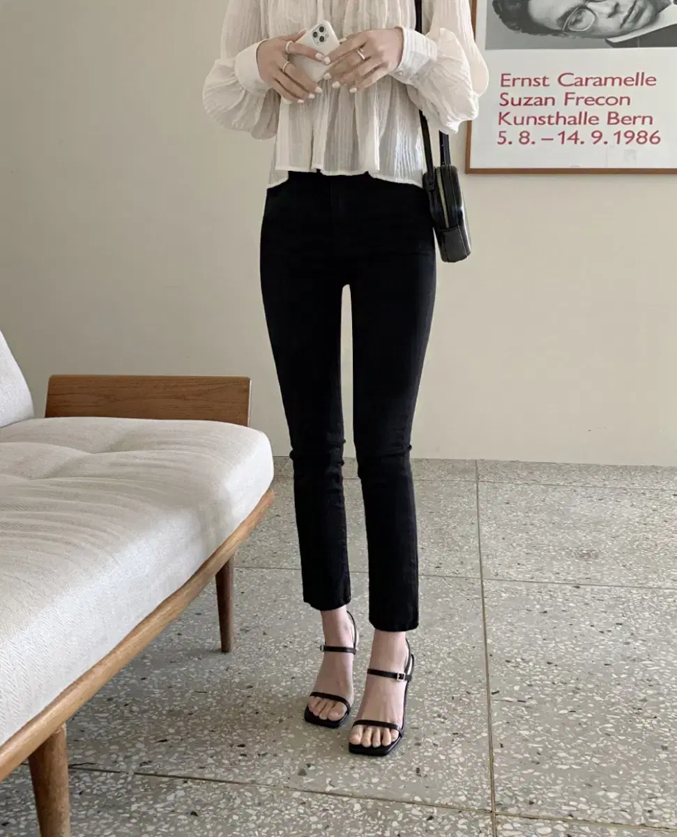 Black backbanded straight leg pants