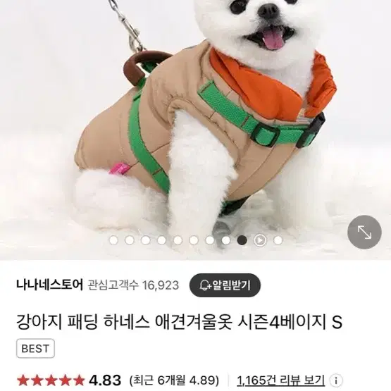 강아지 하네스 패딩 M