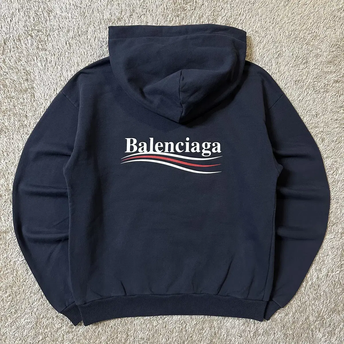 [XS] 19SS 발렌시아가 BALENCIAGA 웨이브로고 후드티 네이비