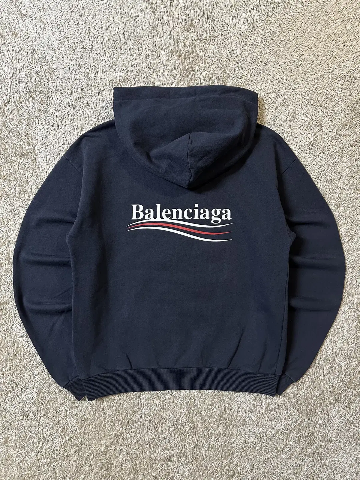 [XS] 19SS 발렌시아가 BALENCIAGA 웨이브로고 후드티 네이비