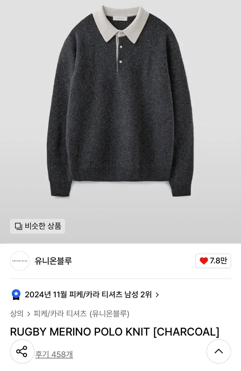 (새상품)유니온블루 럭비 메리노 폴로니트XL 판매합니다