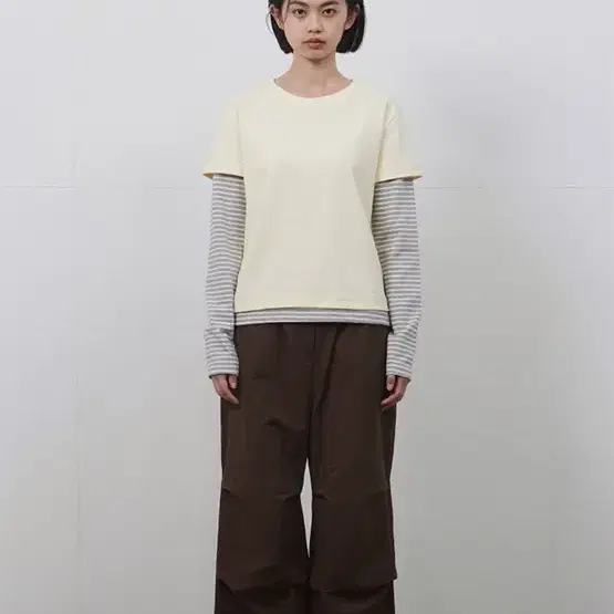 오헤시오LAYERED STRIPE T-SHIRT, LIGHT YELLOW