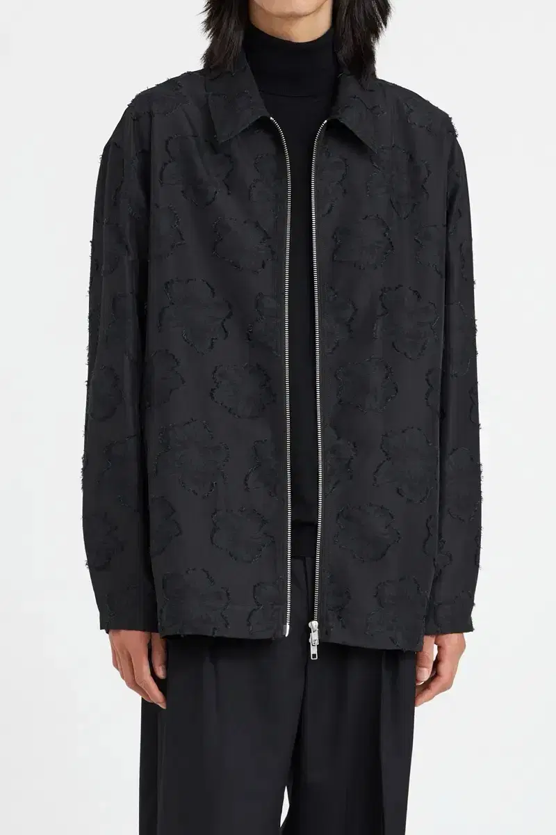 U's Zip-up Collar Jacket Black Flower (S)