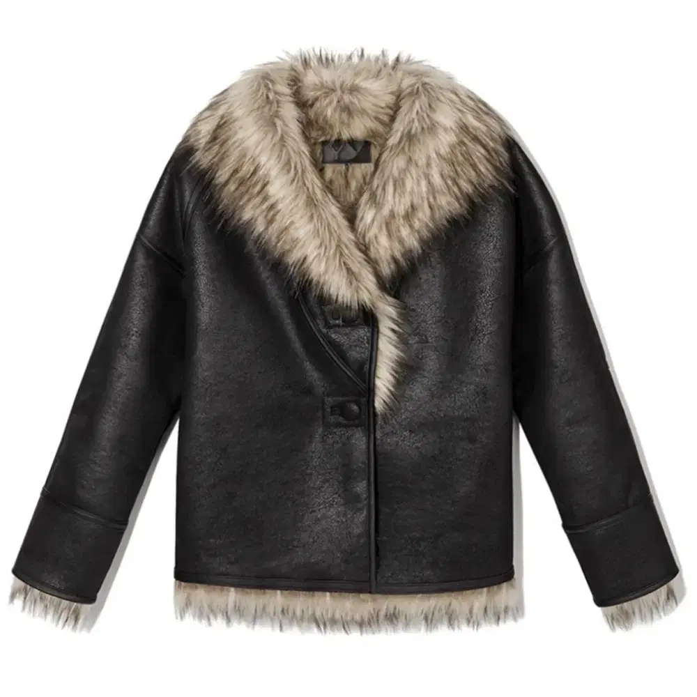 OPENYY FAUX FUR REVERSIBLE JACKET, BLACK