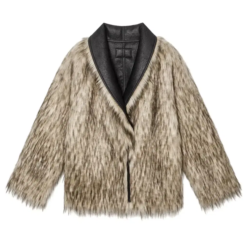 OPENYY FAUX FUR REVERSIBLE JACKET, BLACK