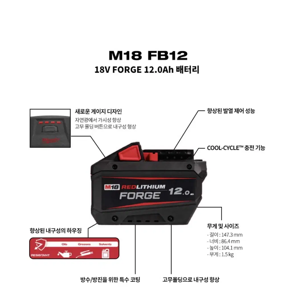 밀워키 공구 [포지] 배터리팩 M18 FB12 12암페어 [신제품]