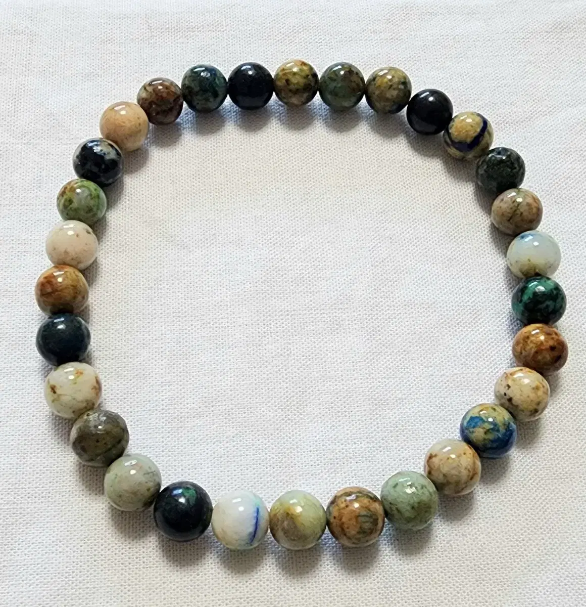 Handmade AA mulligatawny stone bracelet - 6 mm (chrysocolla/azurite/etc.)