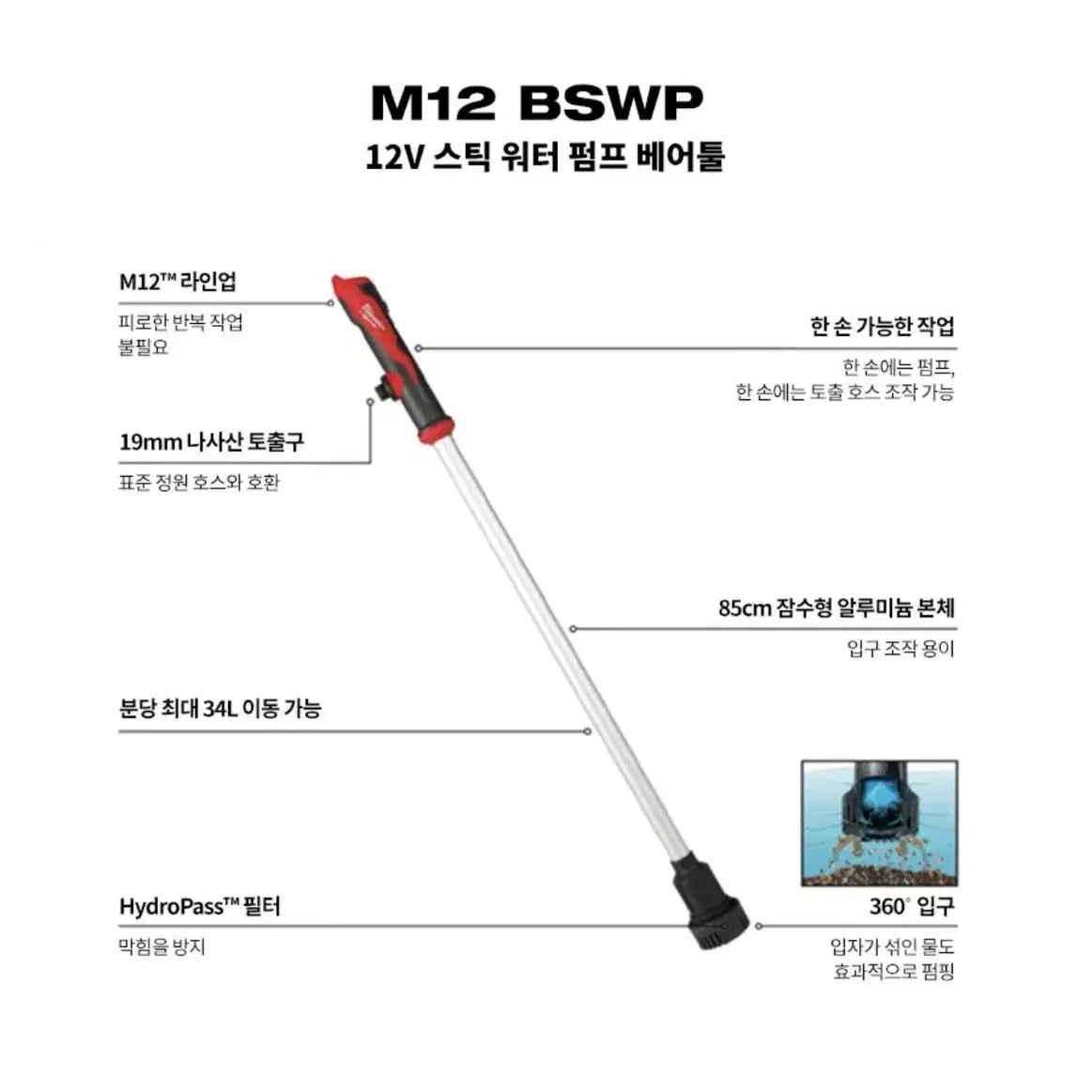 밀워키 공구 12V 스틱 워터 펌프 M12 BSWP [베어툴/신제품]