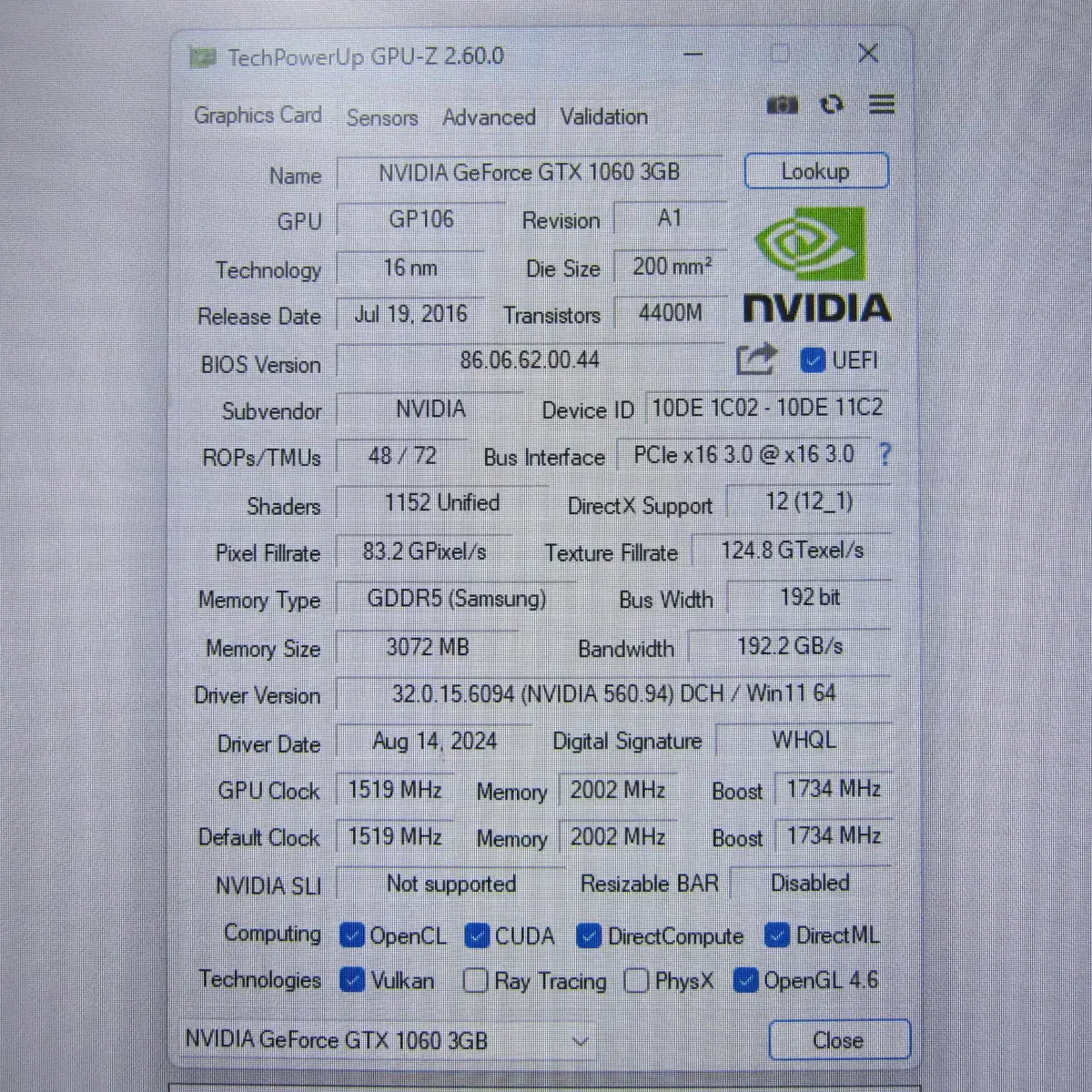 GALAX 지포스 GTX1060 OC D5 3GB