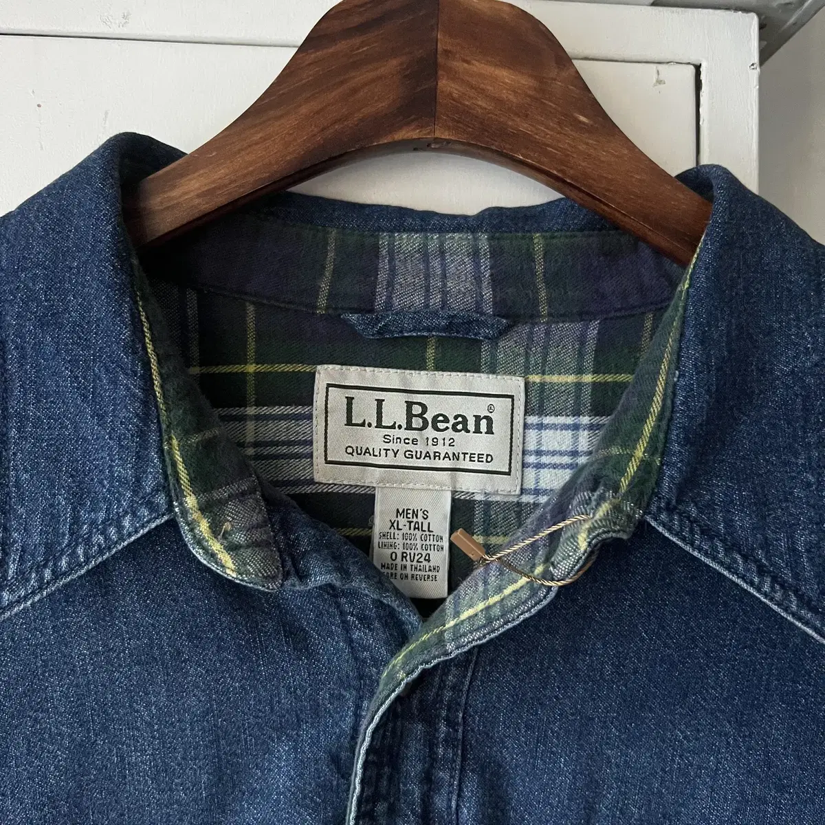 [XL]L.L.Bean 엘엘빈 체크 퀄팅 미디엄 블루 데님 셔츠