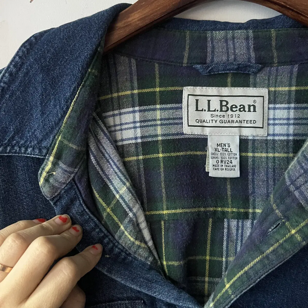 [XL]L.L.Bean 엘엘빈 체크 퀄팅 미디엄 블루 데님 셔츠