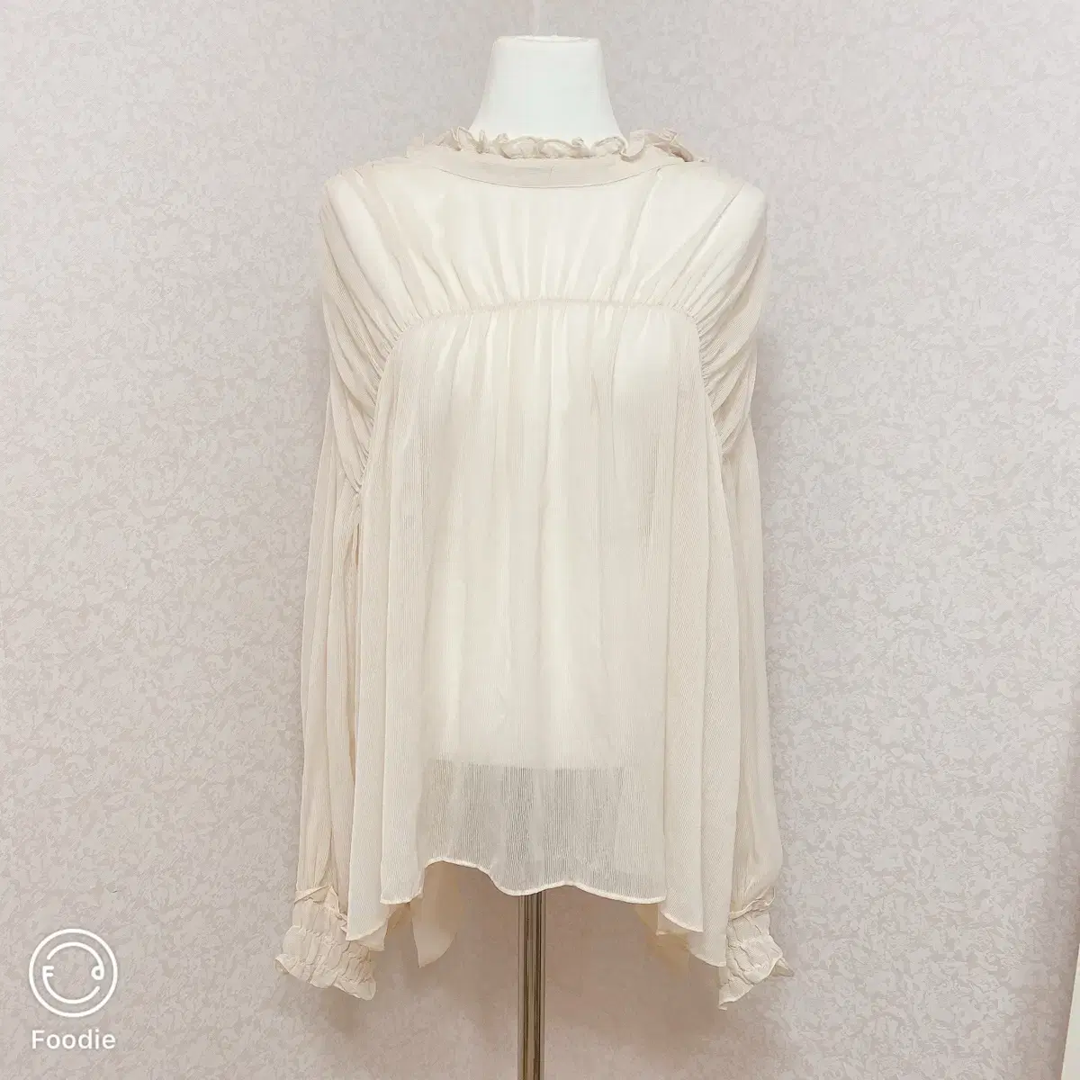 New Arrivals - Ivory See-Through Shirred Blouse (size M)