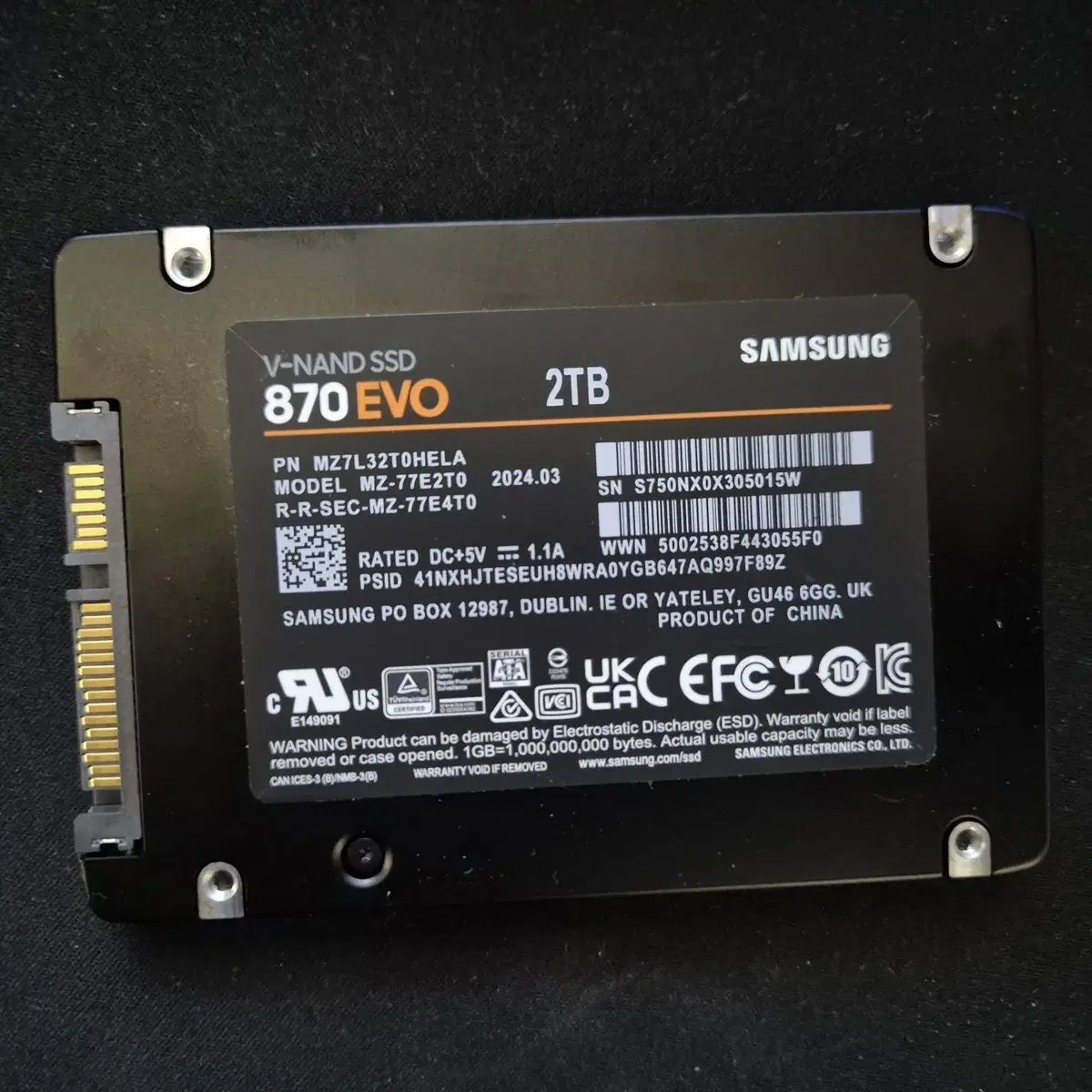 삼성 SSD 870evo 2t 판매합니다.