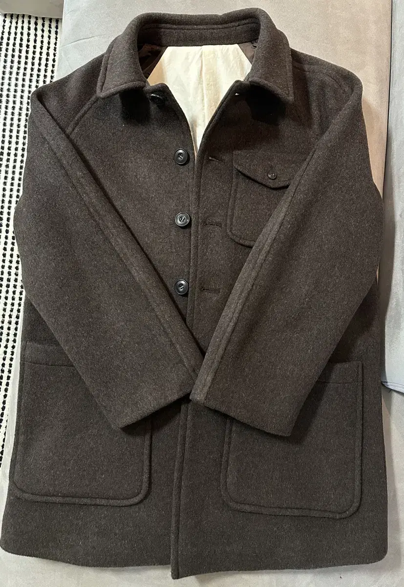 뗄라 코트 Choco Brown Melton Wool Half Coat