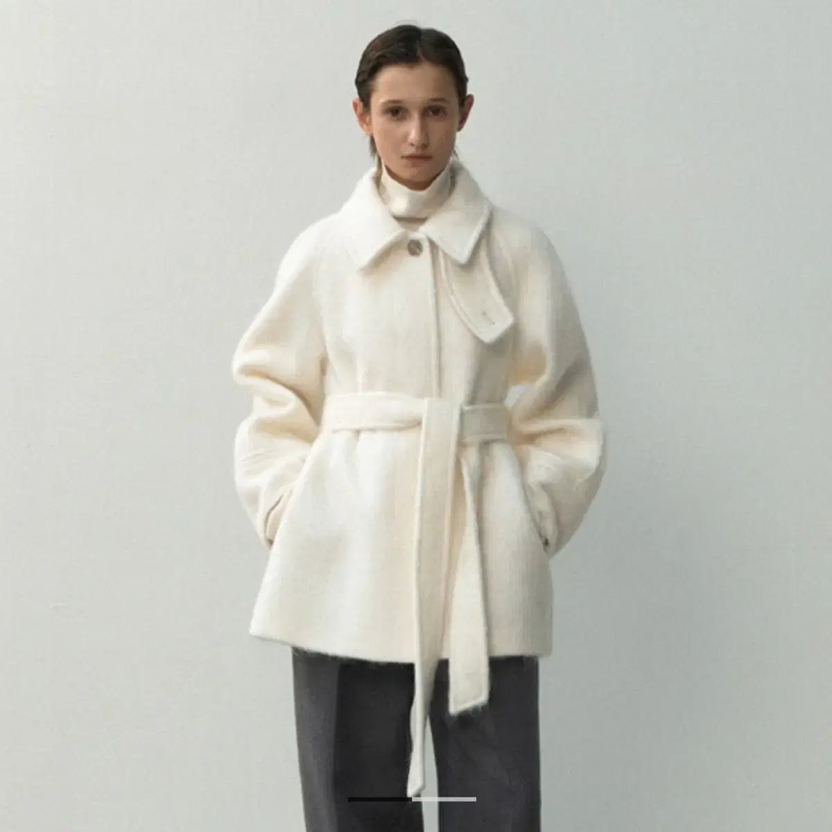 [ 아틀리에 나인 ] HAIRY WOOL BELTED HALF COAT