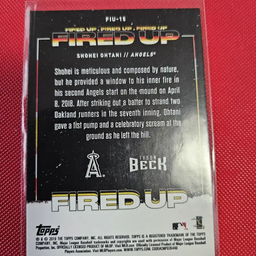 오타니 2019 Topps Topps Fire Fired Up 카드