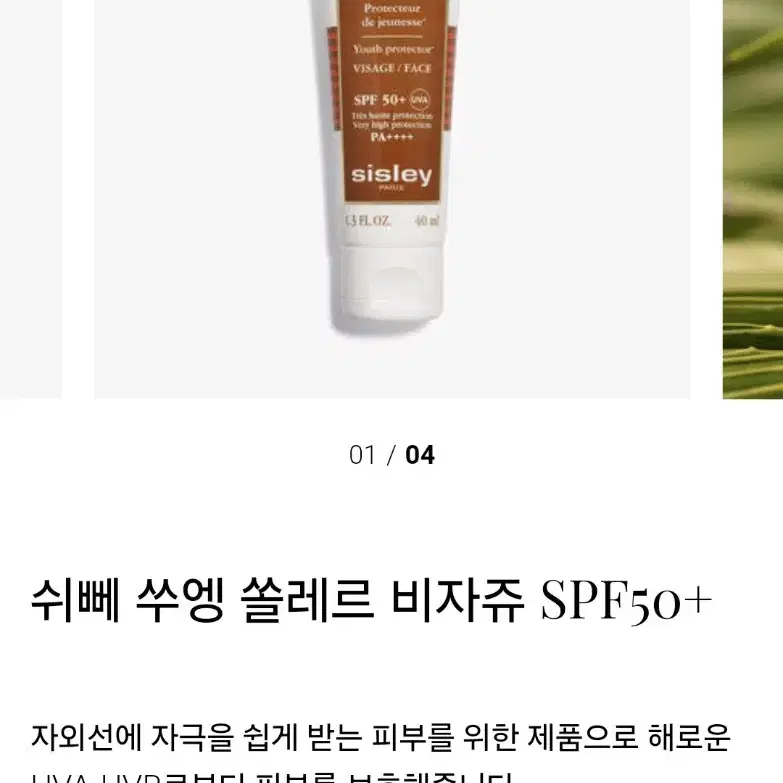 Sisley 브랜드 선케어 화장품 (무자극, 고보습, 백탁x, 노화방지)