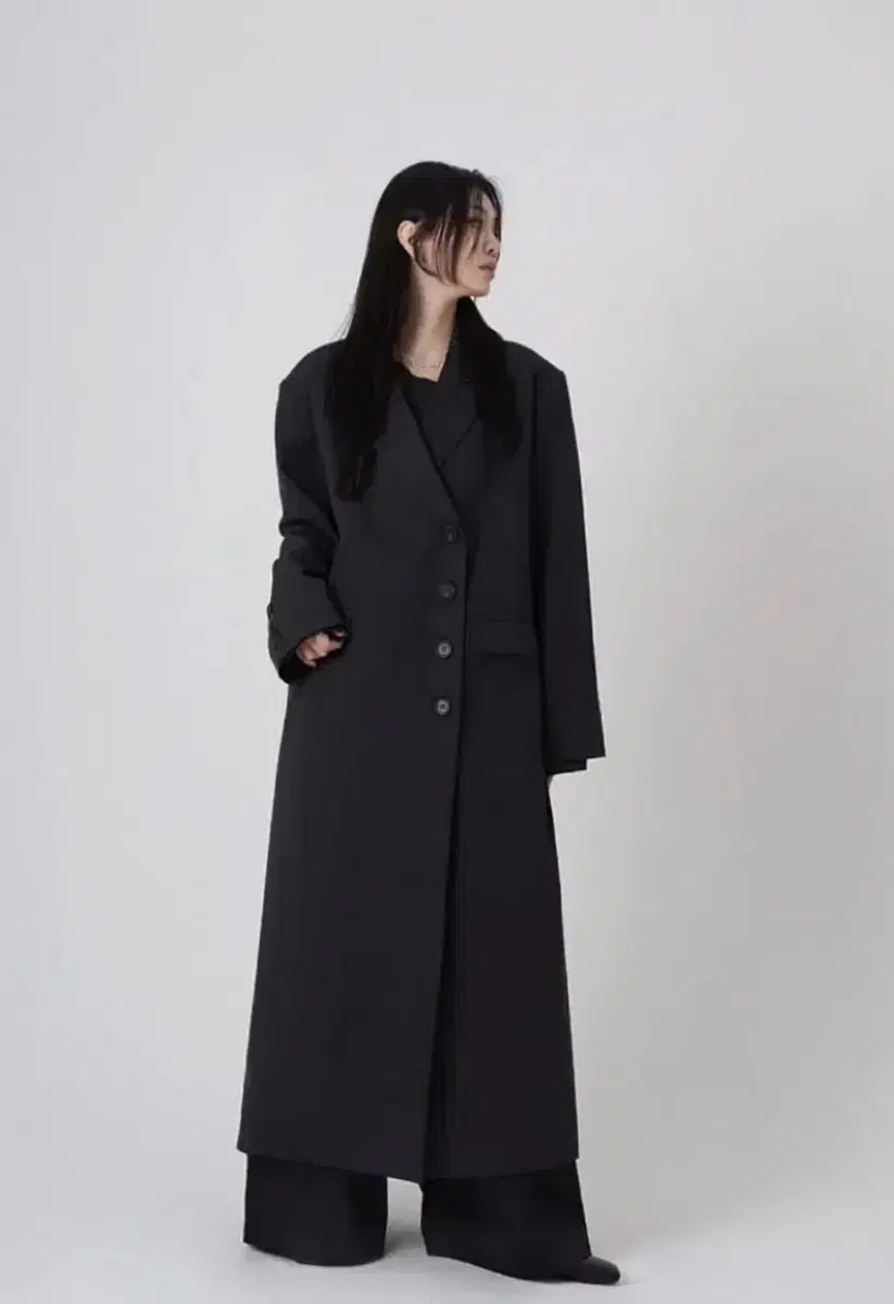 트리밍버드 Peaked Lapel Maxi Coat Charcoal