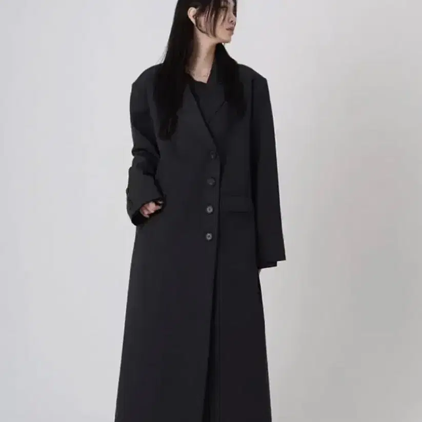 트리밍버드 Peaked Lapel Maxi Coat Charcoal