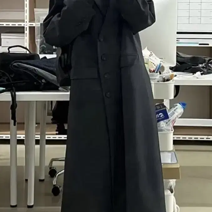 트리밍버드 Peaked Lapel Maxi Coat Charcoal