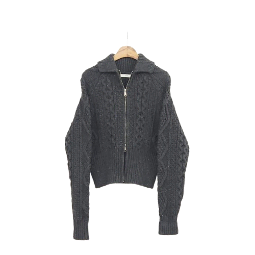 (Excluded) Thick wool cable two-way twist kara Knit zip-up jacket Knit jacket Boca-shea charcoal