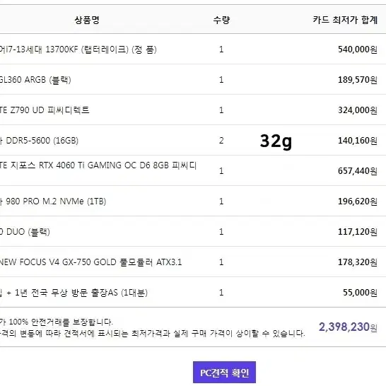 6개월 사용 수랭 고사양본체 i7 32G RTX4060TI 1TB