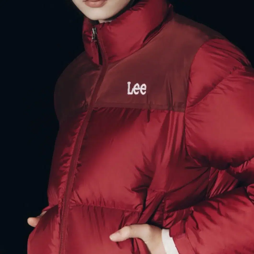 Lee 리 크롭 패딩 (M) 와인