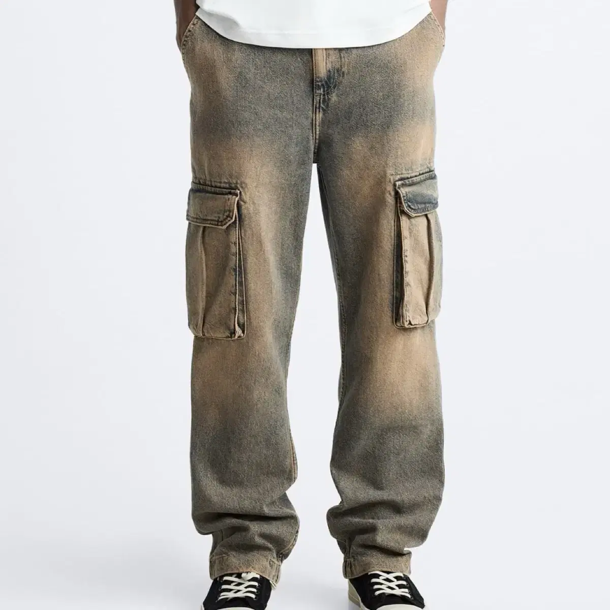 Zara Overdyed Cargo Jean Denim Cargo Pants 32