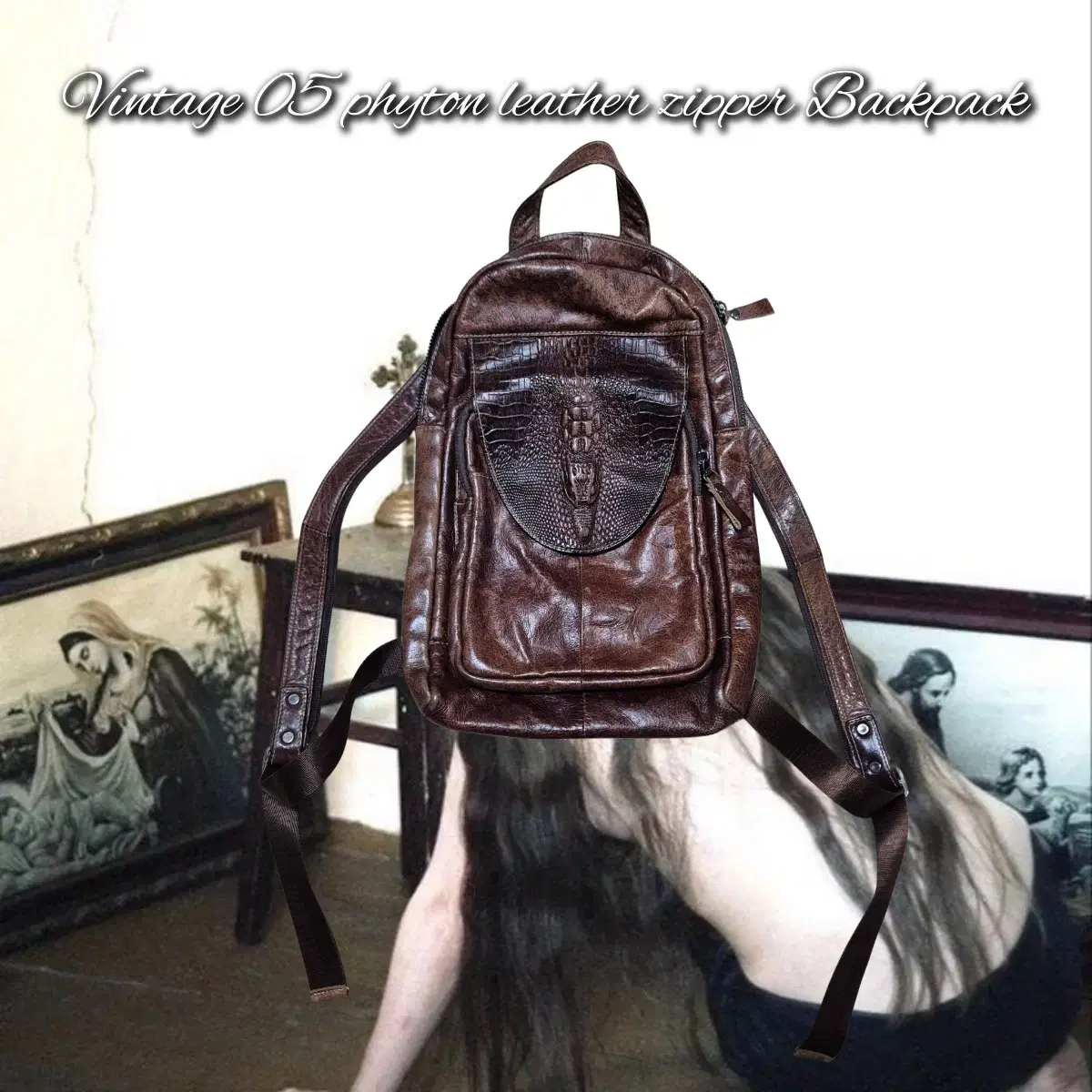 Vintage 05 phyton leather zipper Backpac