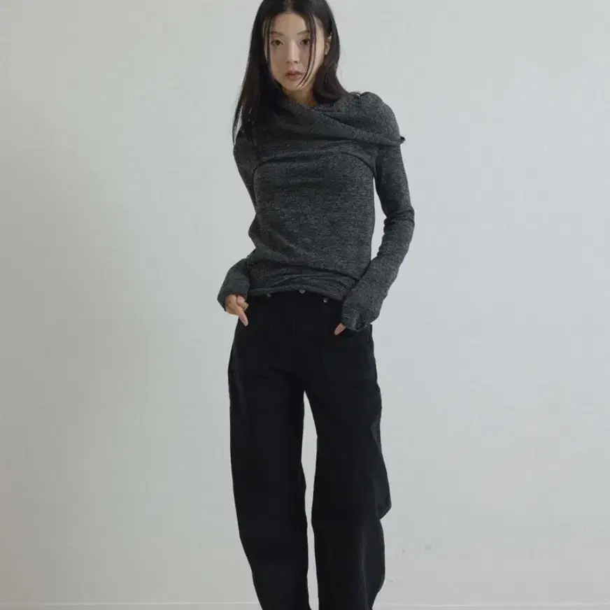 우화 RIBBED LONG KNIT 차콜