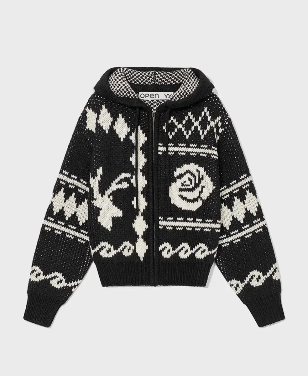 Openwork and Yeezy Rose Deer Jacquard Knit Jacket Cardigan Black